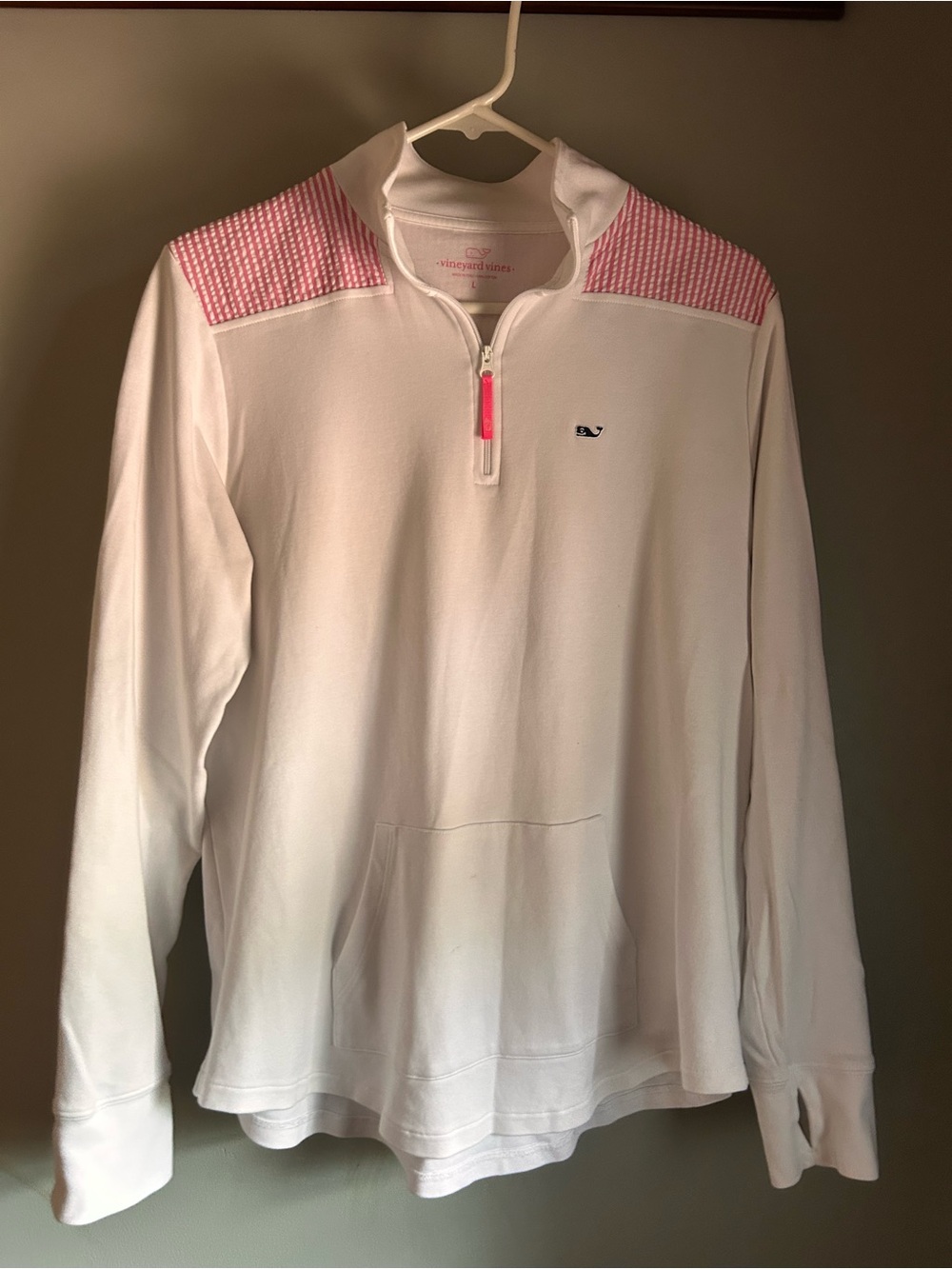 Vineyard Vines White & Pink Quarter-Zip Pullover